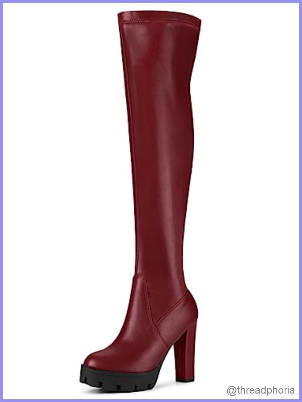 Allegra K Women Platform Round Toe Chunky Heel Over Knee Boots
